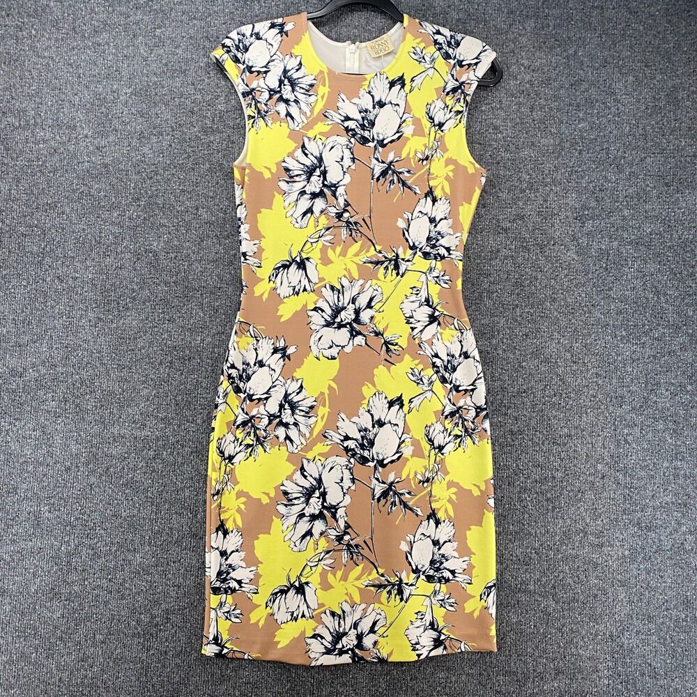 Torn by‎ Ronny Kobo Dress Womens L Yellow Flowers Bodycon Ladies Cocktail Party